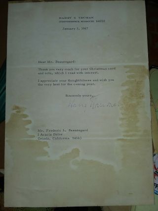 President Harry S Truman Signed President Wwii Paper To Board Letter
