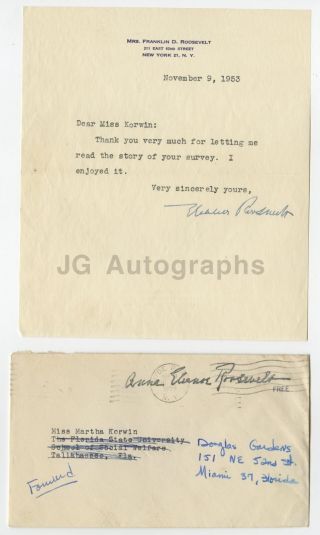 Eleanor Roosevelt - U.  S.  First Lady,  Franklin D.  Roosevelt - Signed Letter,  1953