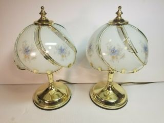 Vintage Touch Lamps Set Of 2 Floral Glass & Brass