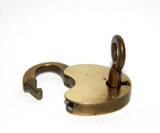Antique Miniature Heart Shaped Brass Lock With Barrel Key