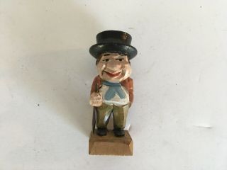 Vintage Wooden Carved Figures Old Man With Top Hat And Cane