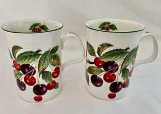 2 Roy Kirkham Fruit Garden Fine Bone China Coffee Mugs England - 4 1/8” - Cherry