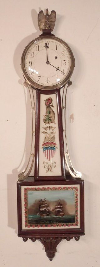 C1926 Chelsea Weight Driven Banjo Clock W/ Constitution & Guerriere Tablet