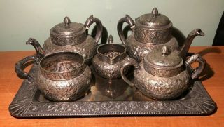 Vintage Gorham 5 Piece Silver Soldered Coffee Tea Set W Simpson Hall Miller Tray