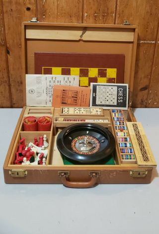 Vintage Trade Mark Roulette Wheel Casino Set Antique In Case