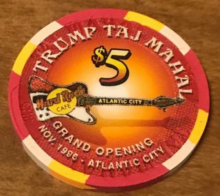 Donald Trump Taj Mahal $5 Casino Chip Hard Rock Cafe Grand Opening 1996 Le