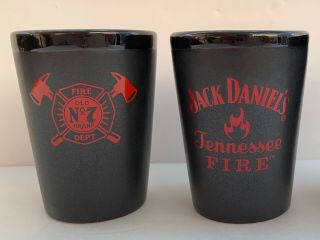 Set Of 2 Jack Daniels Tennessee Fire Old No.  7 Ceramic Shot Glasses Red/black