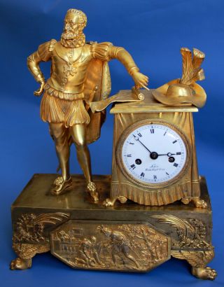 Very Fine French Empire Mantel Clock Henry Iv Victory Battle Ca.  1800
