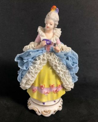 German Dresden Lace Figurine Of Victorian Lady Rp Swords Mark Masquerade 10n