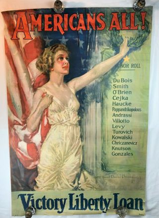 Authentic 1917 Ww1 Us Liberty Loan Poster Americans All Large 40 " X 26 3/4 "