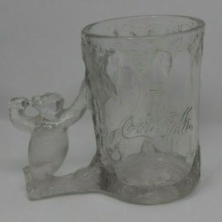 Coca - Cola Polar Bear Mug Clear Glass Polar Bear Handle Vintage 1997 2