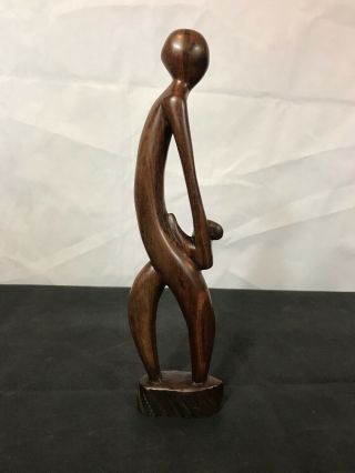 Hand Carved Wooden,  Mahogany Statue - 12 " - Parent & Child - Malawi