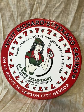 Vintage Texaco Pin Up Casino Porcelain Sign Gas Station Pump Plate,  Motor Oil 59