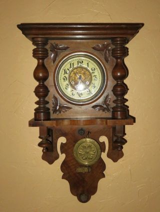 Antique Schlenker & Kienzle 8 Day Key Wind Swinger Wall Clock Freischwinger