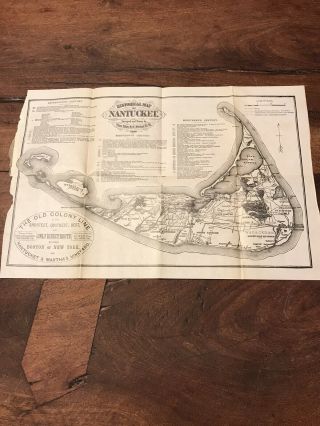 Vintage Historical Map Of Nantucket The Old Clony Line,  Black And White.
