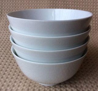Set Of 4 White Porcelain Rice Soup Bowls Footed 5 " Vtg Plain Solid White Simple