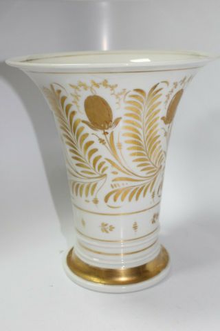 Antique Large Wide Mouth Vase White Fine China W/ Gold Leaf Design