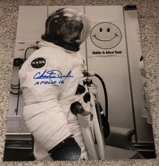 Charlie Duke Apollo 16 Hand Signed 8x10 Suit Up Photo Nasa Astronaut