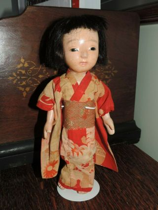 Vintage 11 " Japanese Ichimatsu Gofun Doll Glass Eyes Dress