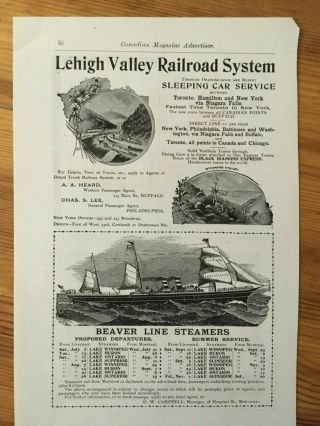 1897 Canadian Ad Beaver Line Steamers Steam Ships Great Lakes