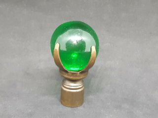 Vintage Green Glass Marble Ball Brass Claw Table Lamp Finial
