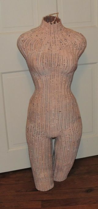 Vintage Wicker Rattan Mannequin Torso Sewing Dress Form