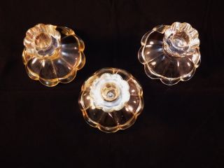 3 Vintage Art Deco Antique Heavy Ribbed Clear Glass Candle Holders 2