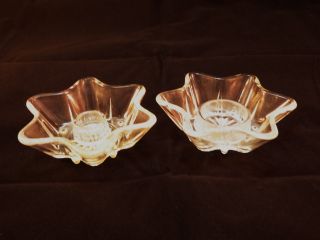 2 Vintage Antique 6 Point Star Clear Glass Candle Holders