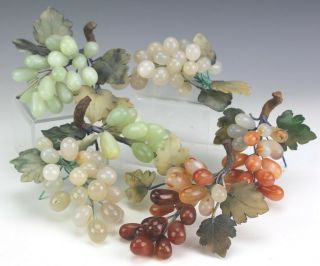 Six Vintage Chinese Export Carved Jade Gemstone Grape Cluster Figurines Nr Sms
