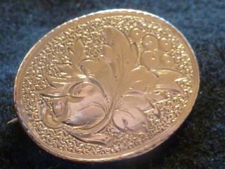 Vintage 10k Solid Yellow Gold Etched Brooch/pendant