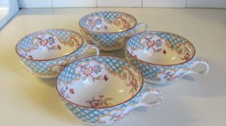 Set Of Four Vintage Porcelain Hand - Painted Tea Cups