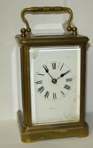 Antique Tiffany & Co.  Carriage Clock.  C1920.  Keywind.  Brass.  Porcelain Dial.  Nor