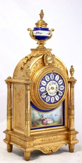 Antique Mantle Clock French Gilt Metal & Sevres Bell Striking C1880 3