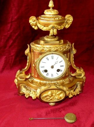 Beautifully Cast Antique French Gilt Bronze 8 Day Mantle Clock