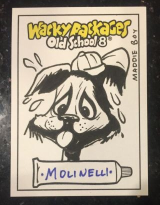 2019 Topps Wacky Packages Old School 8 1/1 Sketch Card By Molinelli Maddie Boy