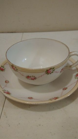 Vintage Tea Cup And Saucer Set,  Hand Painted,  Nippon