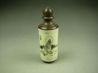 Rare Antique Chinese Hand - Carved Cattle Bone Snuff Bottle Guanyin 2505