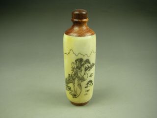 Rare Antique Chinese Hand - Carved Cattle Bone Snuff Bottle Beauty 2504