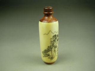 Rare Antique Chinese Hand - carved Cattle Bone snuff bottle Beauty 2504 3