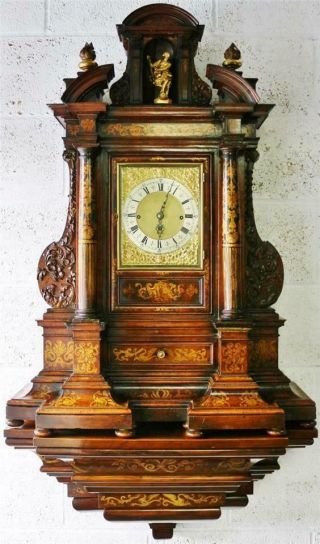 Rare Antique Huge English Triple Fusee Musical 9 Bell Bracket Clock & Bracket