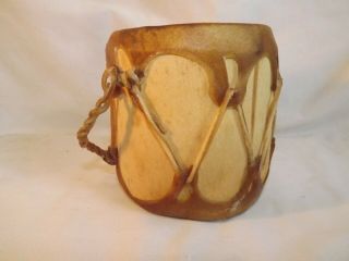 Vintage Native North American Double - Sided Handmade Animal Raw Hide Drum Tom Tom