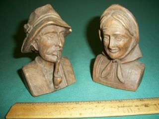 Vintage Hand Carved Wooden Old Man & Old Woman Busts – West Germany