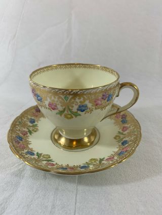 England Bone China Foley Eb 1850 Cup And Saucer - Ivory With Elaborate Gold