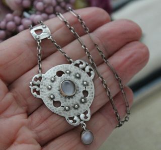Antique Vintage Sterling Silver Arts And Crafts Pendant With Moonstones