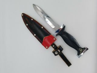 Vintage Ern Solingen Germany Black Dagger Hunting Knife With Eagle And Sheath