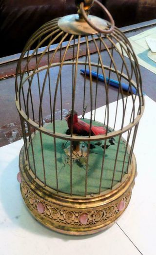 Vintage Mechanical Singing Bird In Cage Whistler Made In West Germany