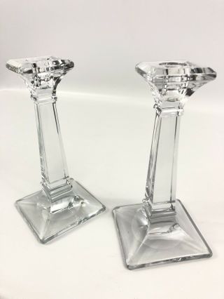 Vintage Glass Square Column Candle Sticks Mission Style Crystal