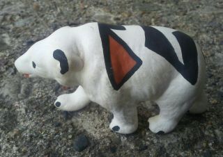 Vintage Native American Hand Painted Pottery Bear Signed L V.