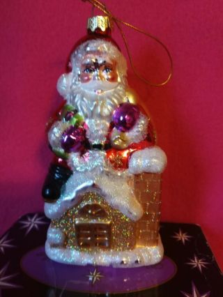 Vintage Christopher Radko Santa Christmas Ornament Santa Sitting On Top Of House