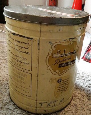 Vintage 1950s Schwan ' s Ice Cream Metal Tin 10 1/2 